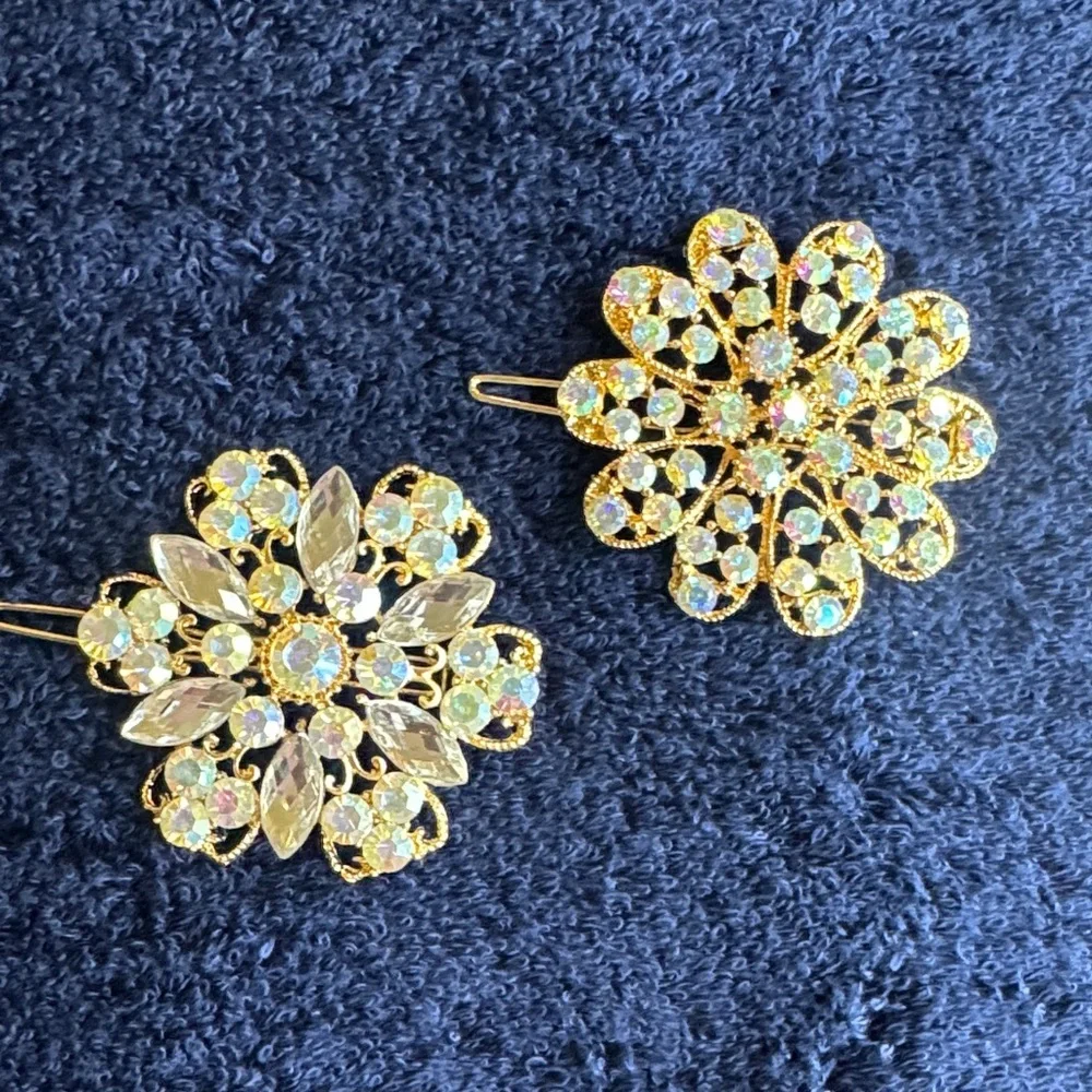Elegant Gold and Silver Crystal Hair Barrettes NWOT - Picture 1 of 7